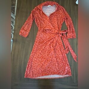 Rosso35 Orange Floral Wrap Italian Dress Size 44 (L)